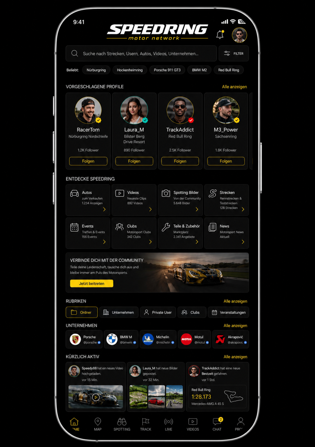 Speedring Community Feed Mockup